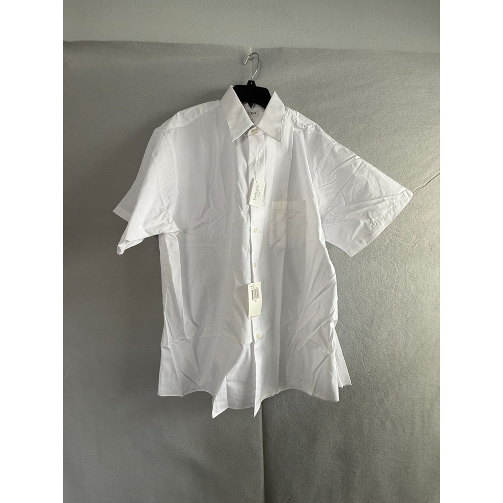 Van Heusen Poplin Dress Shirt Men's XXL 18.5 White Short Sleeve JDC Monogram NWT